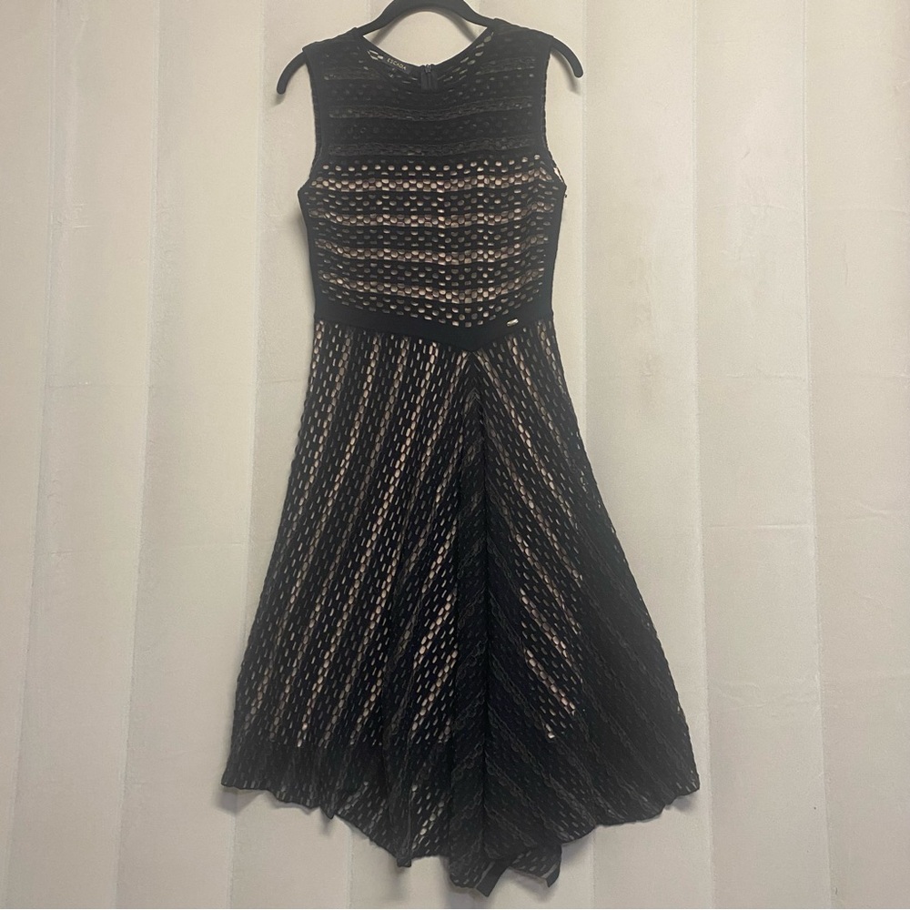 Escada Womens Dress Small Fit Flare Asymmetric Perforated Eyelet Luxury Designer